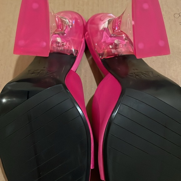 Zara Pink Stain Mules/Sandals | Clear Heel | Hot Pink - Picture 7 of 10